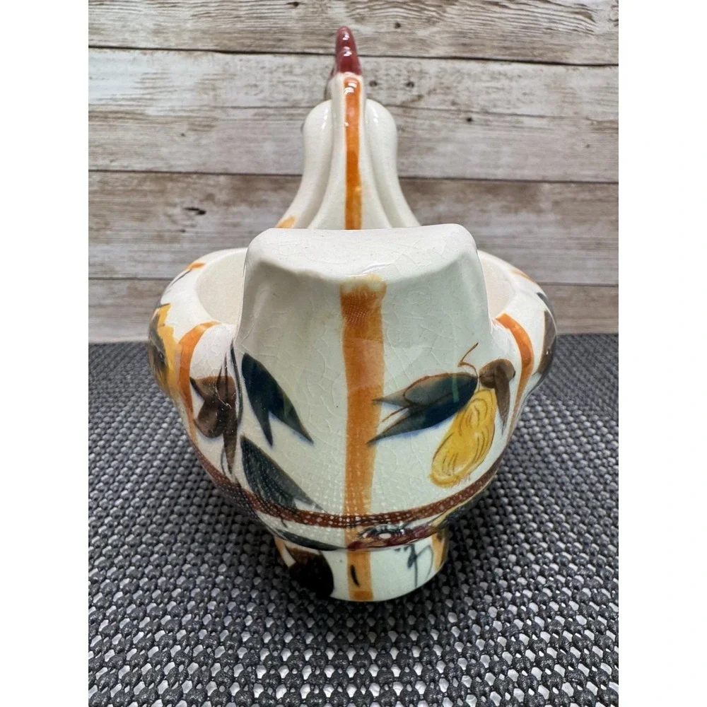 VTG Nasco Hand Painted Ceramic Rooster Gravy Boat w/Ladle - Japan 1950 Farmhouse